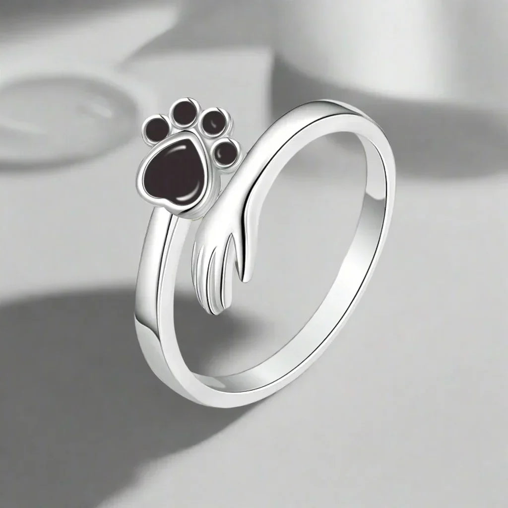 Adjustable 925 Sterling Silver Hand and Paw Print Ring