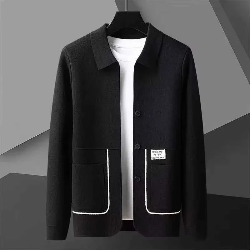 Tailored Knit Cardigan with Contrast Trim Detailing