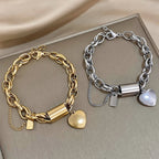 Chunky Heart Bracelet in Two Metal Tones