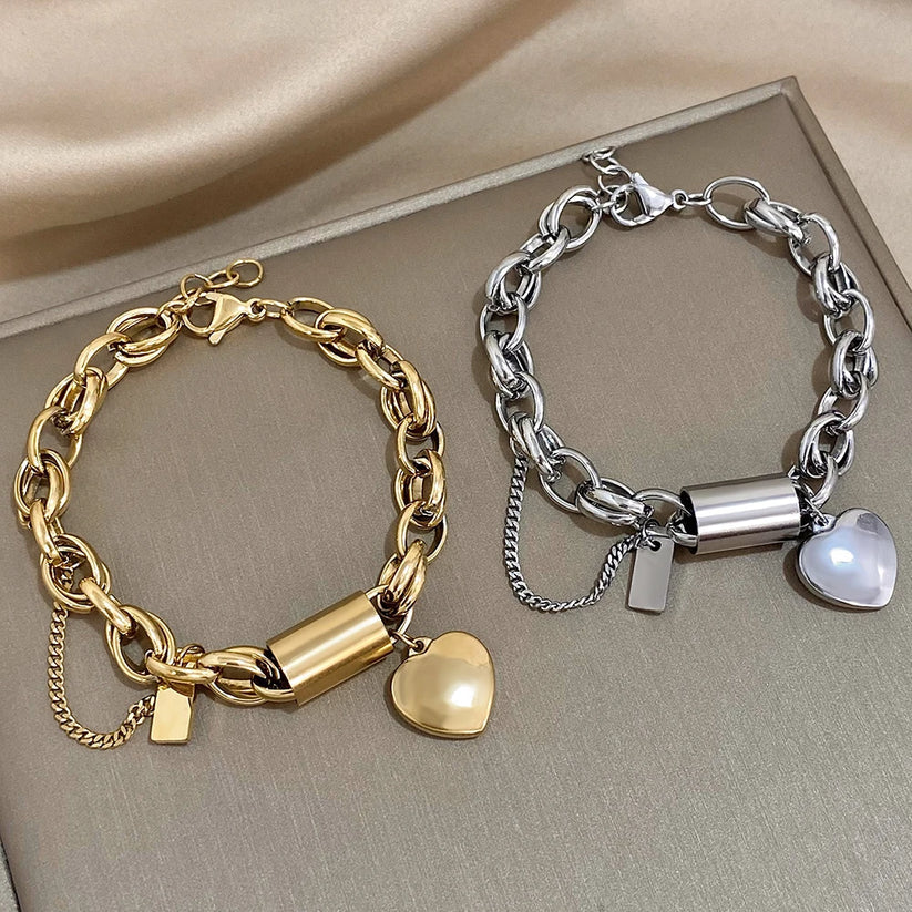 Chunky Heart Bracelet in Two Metal Tones
