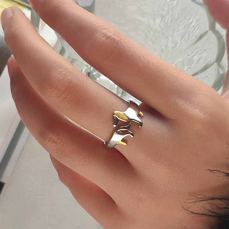 Adjustable 925 Sterling Silver Dachshund Ring