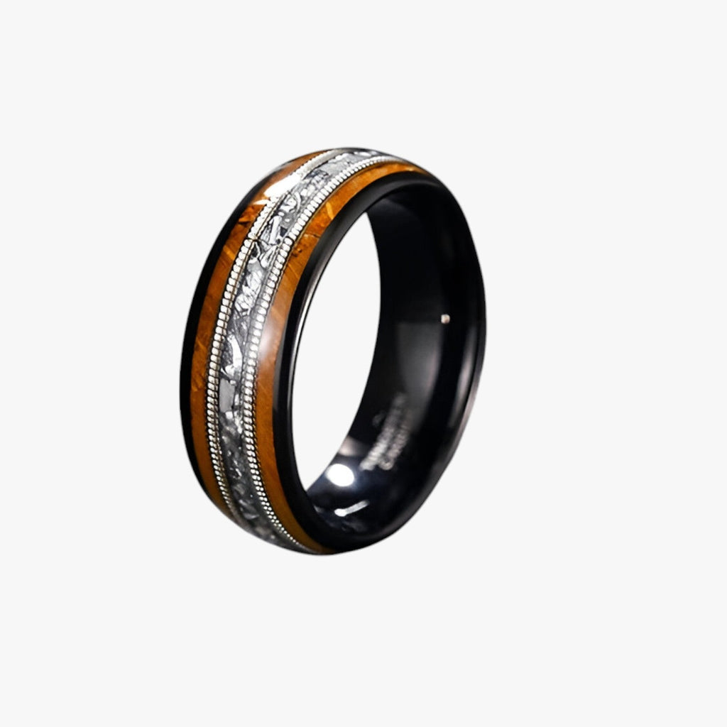 Wood Inlay Ring with Guitar String Detail