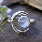 Crescent Moon Silver-Tone Moonstone Ring