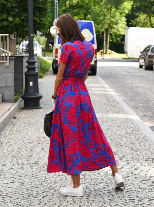 Wrap Front Tie Waist Short Sleeve Maxi Dress