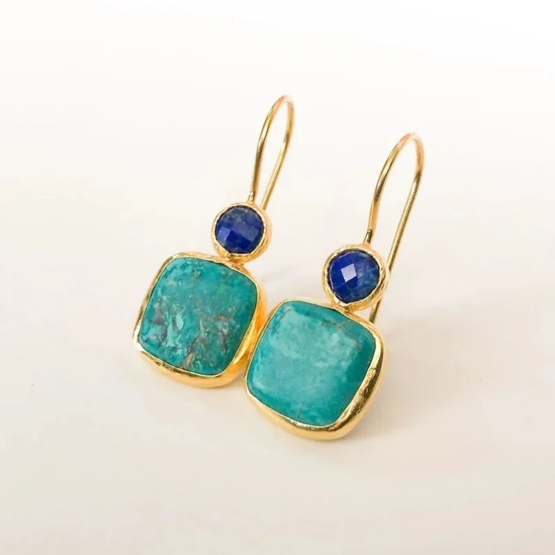 Vintage-Style Ornate Gold-Tone Turquoise Earrings