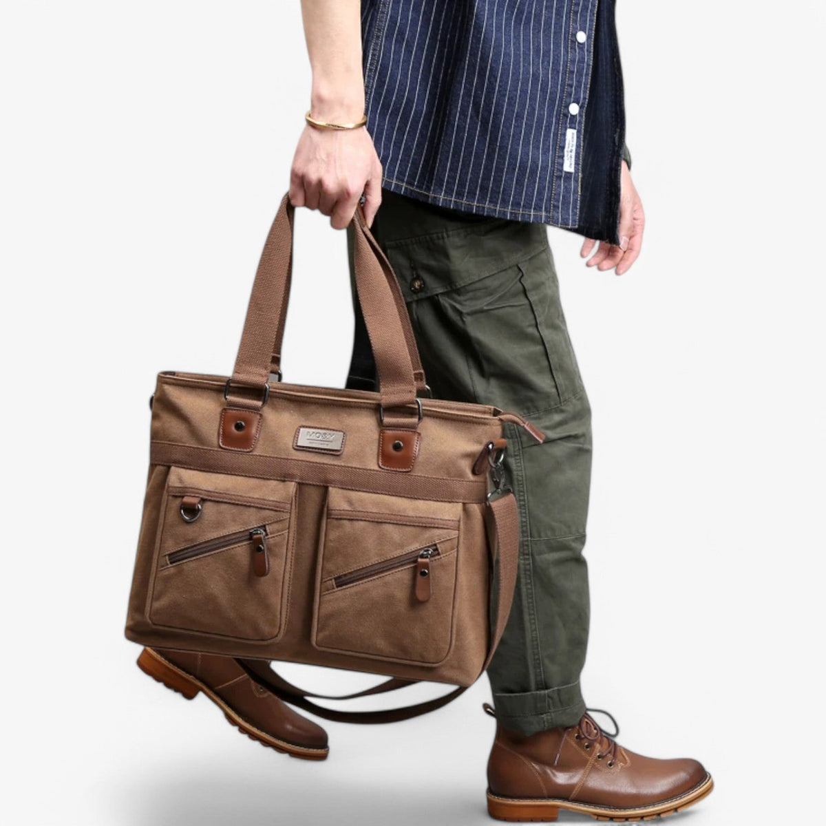 Sturdy Vintage Canvas Organised Work Shoulder Bag