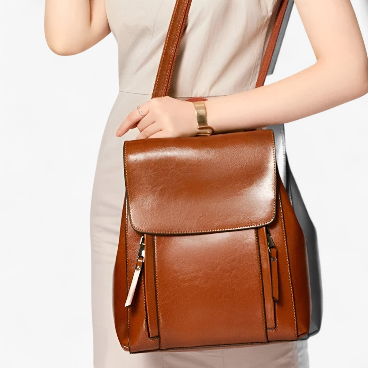 Slim Durable Leather Backpack for School and Work