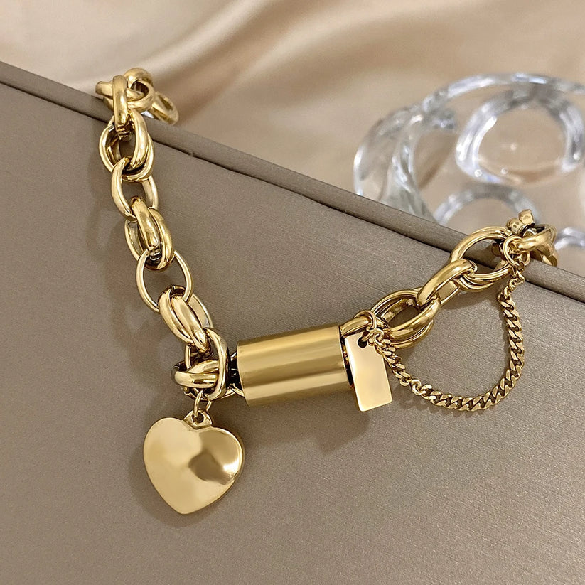 Chunky Heart Bracelet in Two Metal Tones