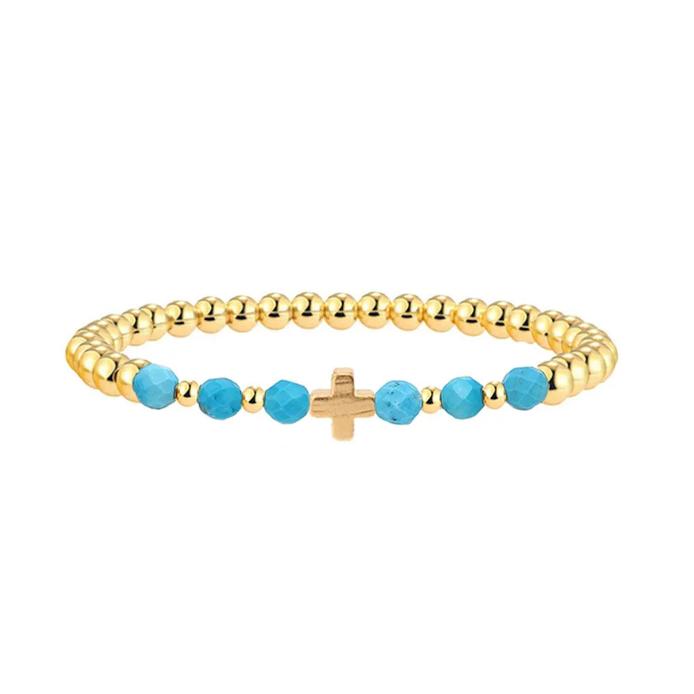 Turquoise kralenarmband met kruisbedel in vintagestijl