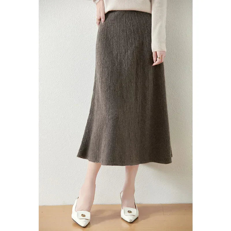 Textured Cable-Knit A-Line Maxi Skirt