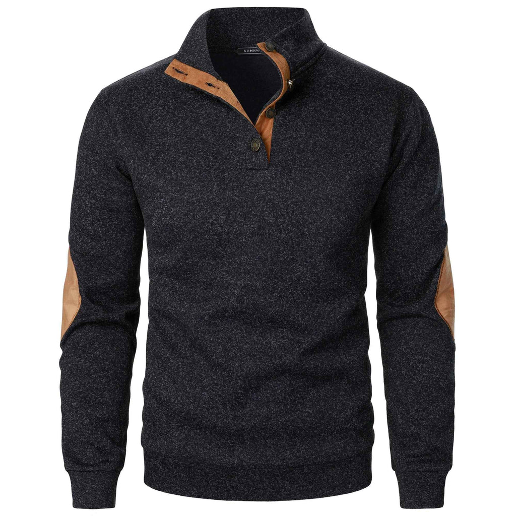 Quarter Button Knit Jumper with Suede Look Trim Details