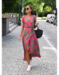 Wrap Front Tie Waist Short Sleeve Maxi Dress
