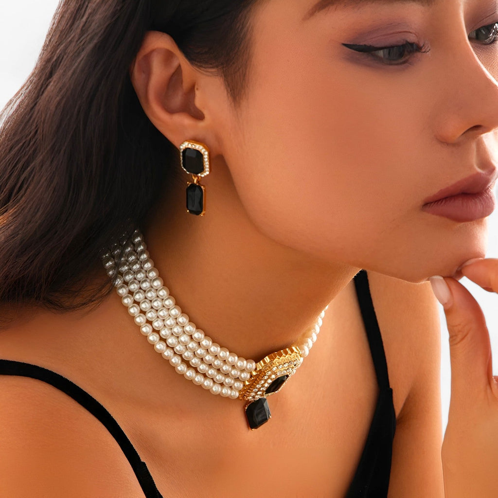 Multi-Layer Pearl Necklace and Earring Set