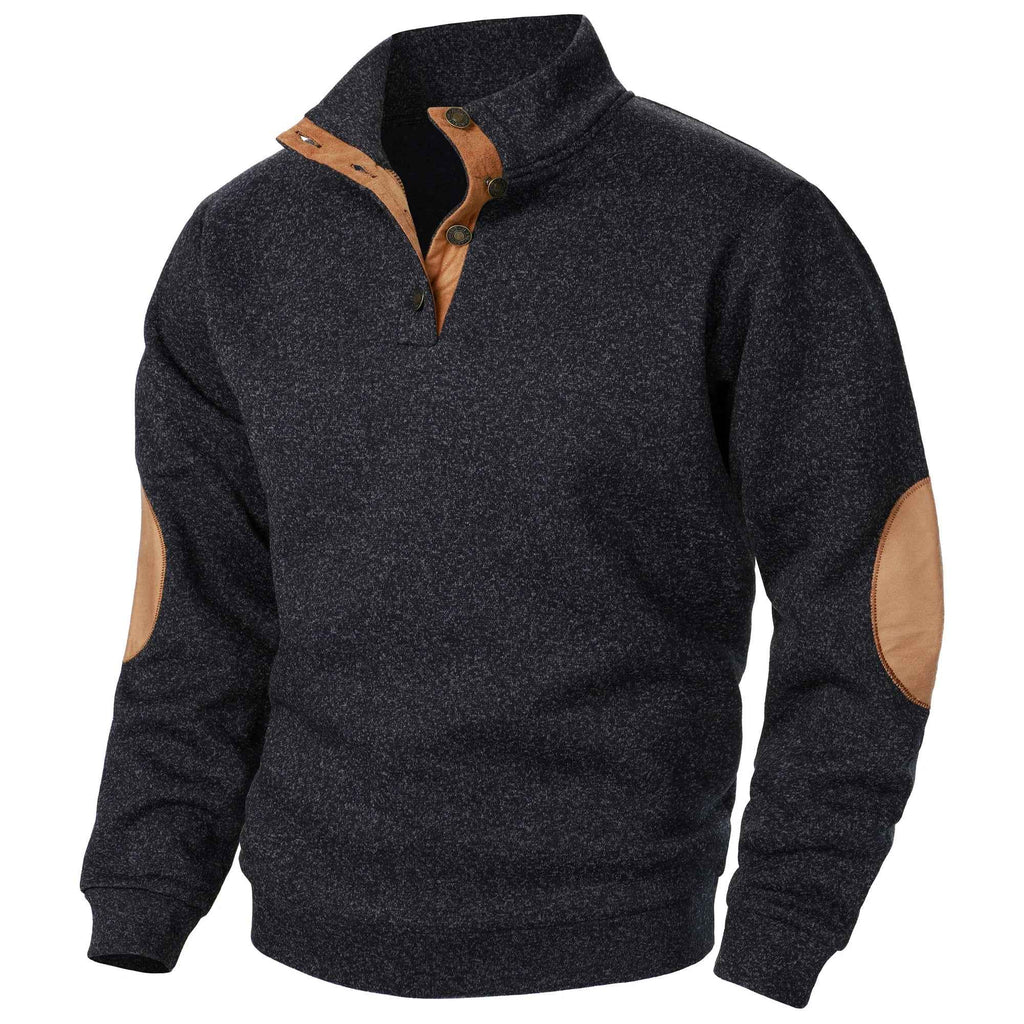 Quarter Button Knit Jumper with Suede Look Trim Details