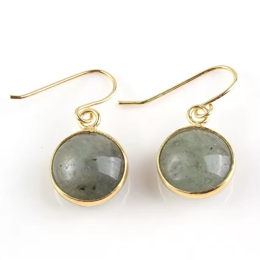 Vintage-Style Grey-Green Glass Disc Earrings in Gold Tone