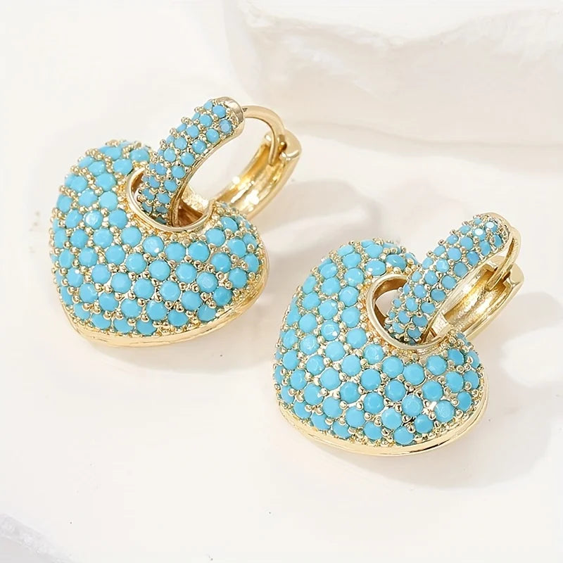 Turquoise-Look Pavé Heart Huggie Earrings
