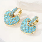Turquoise-Look Pavé Heart Huggie Earrings