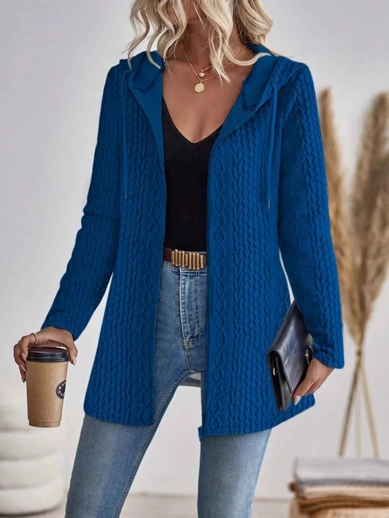 Open Front Cardigan with Practical Pockets and Soft Warm Knit