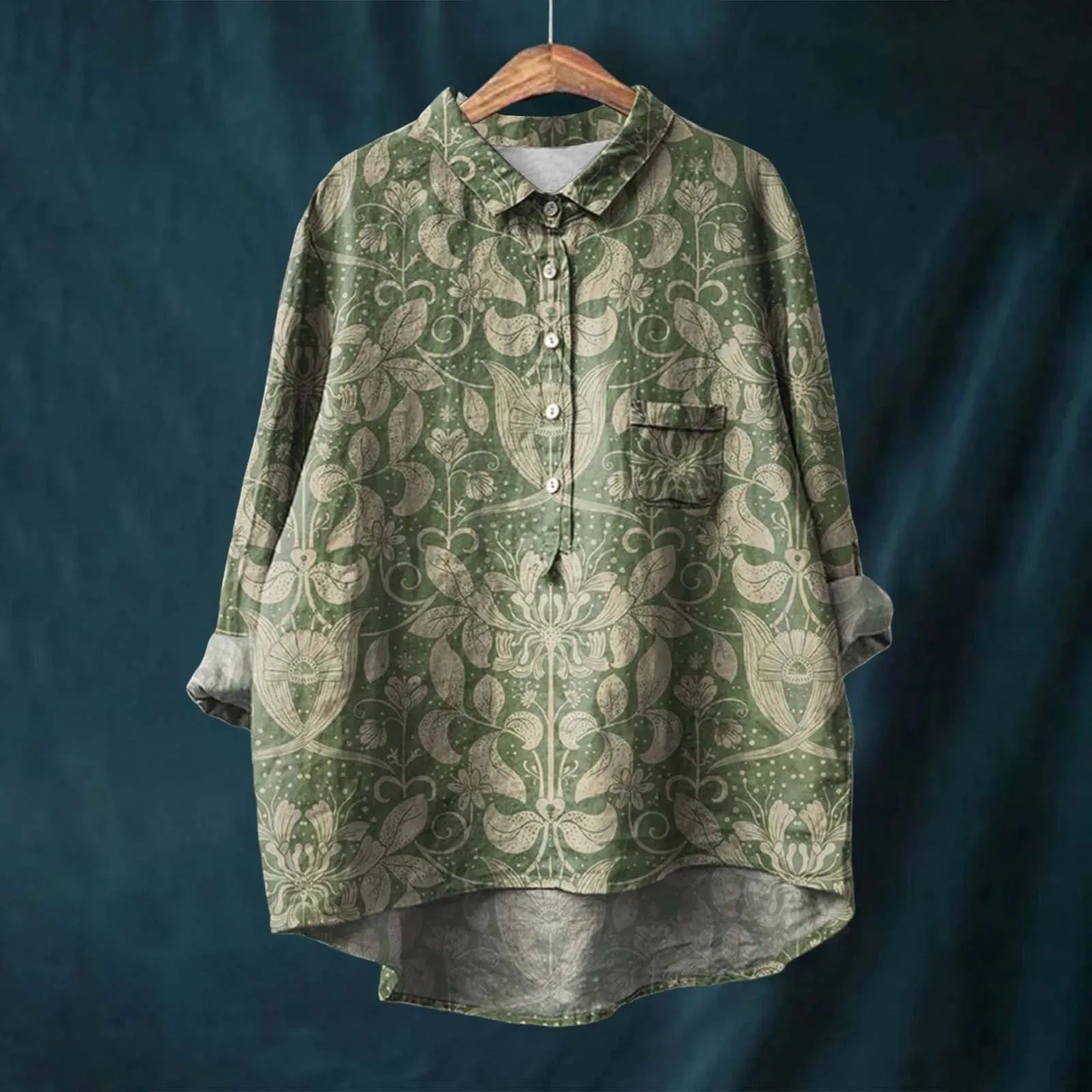 Floral Print Button-Down Blouse with High-Low Hem