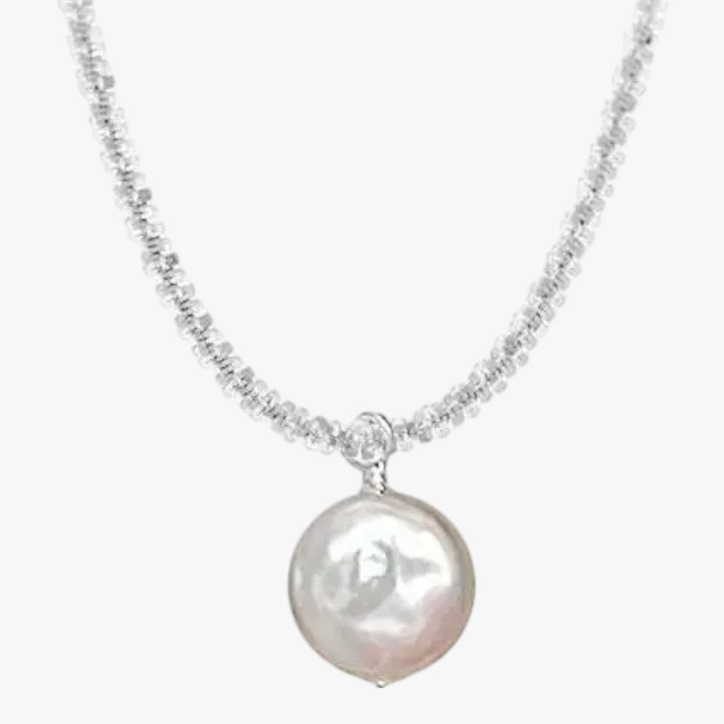 Sterling Silver Choker with Single Pearl Pendant