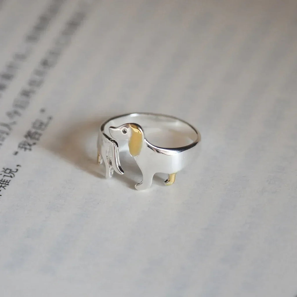 Adjustable 925 Sterling Silver Dachshund Ring