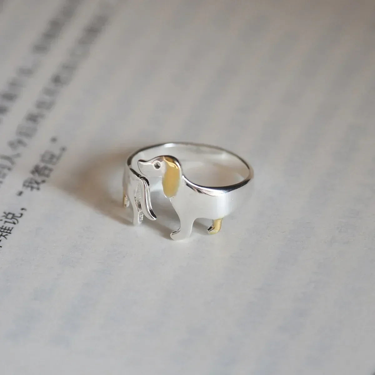 Adjustable 925 Sterling Silver Dachshund Ring