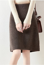 Ribbed Knit Midi Skirt with Side Slit