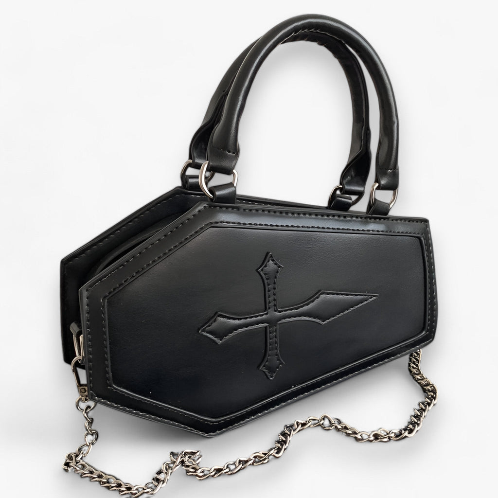 Gothic Coffin-Shaped Chain Handbag for Halloween