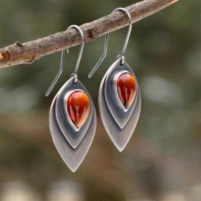 Sterling Silver Amber-Look Teardrop Drop Earrings