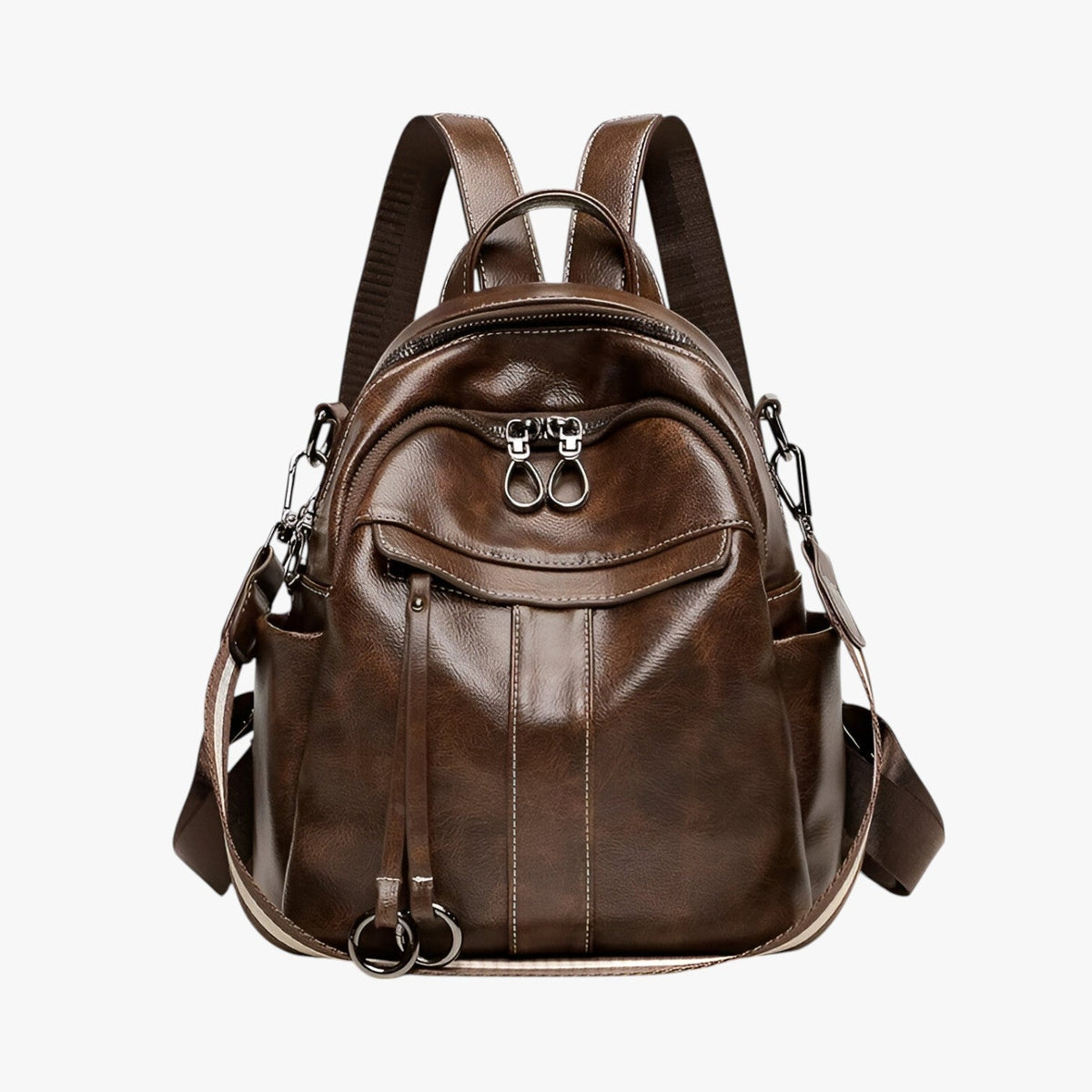 Retro Waxed-Look Water-Resistant PU Leather Backpack