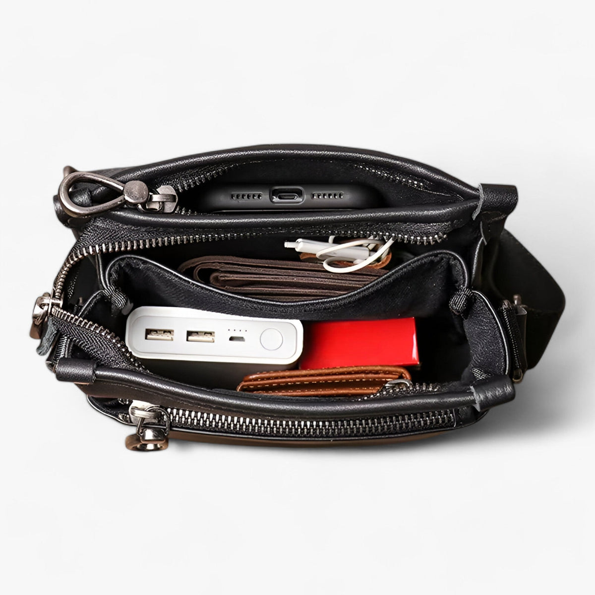 Soft Durable Black Leather Everyday Shoulder Bag