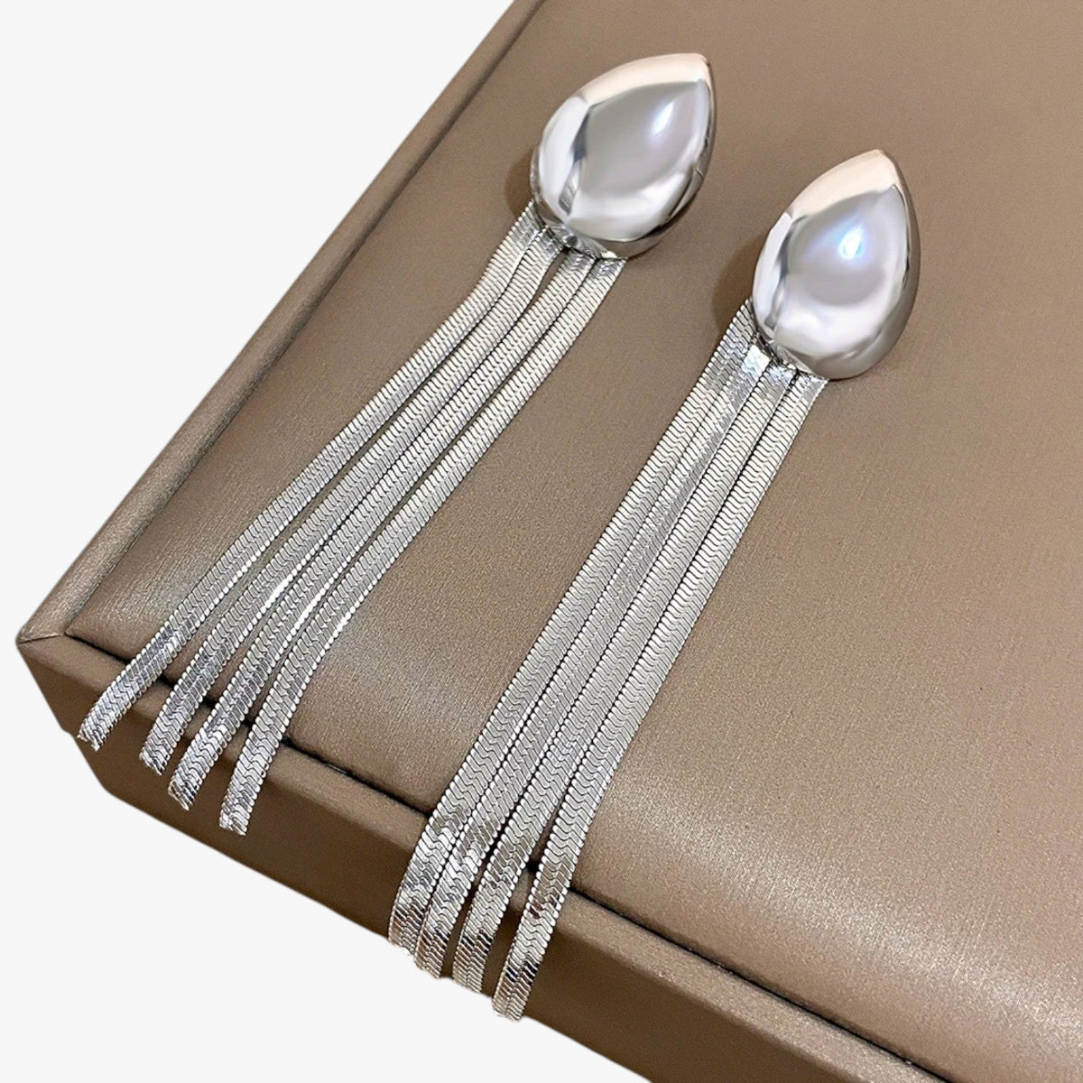 Long Tassel Drop Earrings with Polished Finish