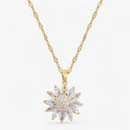 Flower Pendant Necklace with Zirconia, 316L Steel