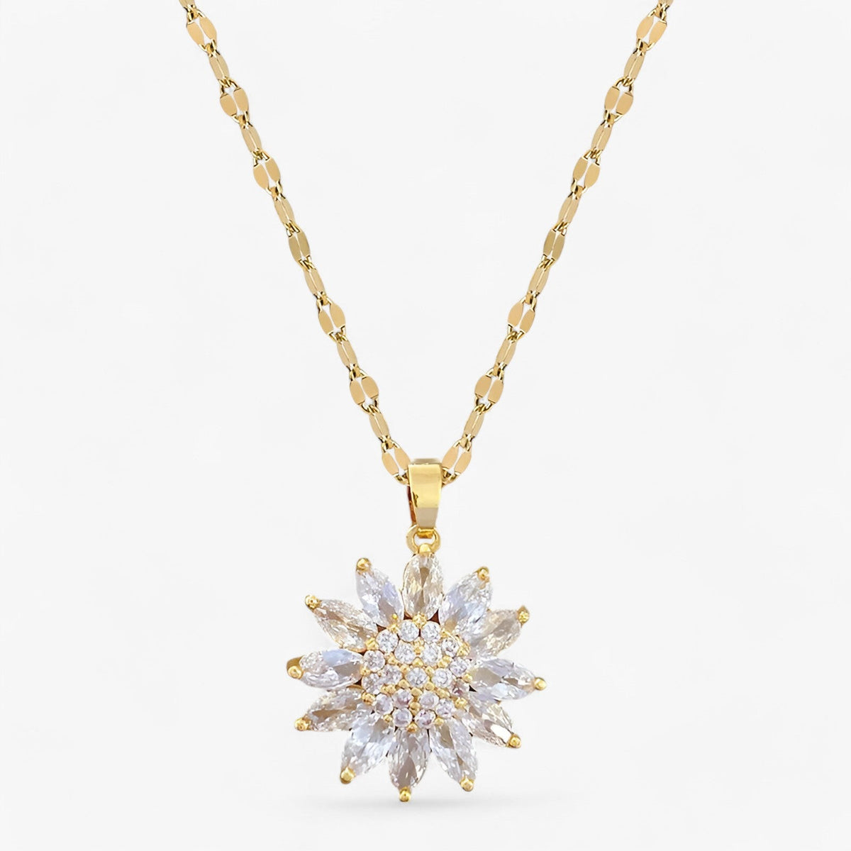Flower Pendant Necklace with Zirconia, 316L Steel
