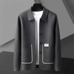 Tailored Knit Cardigan with Contrast Trim Detailing