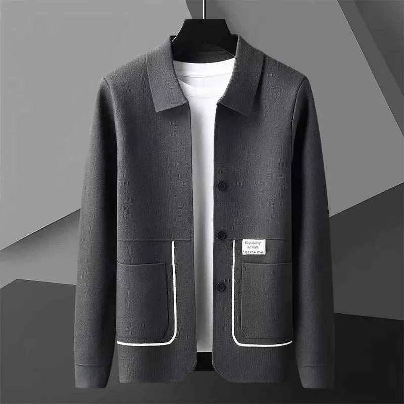 Tailored Knit Cardigan with Contrast Trim Detailing