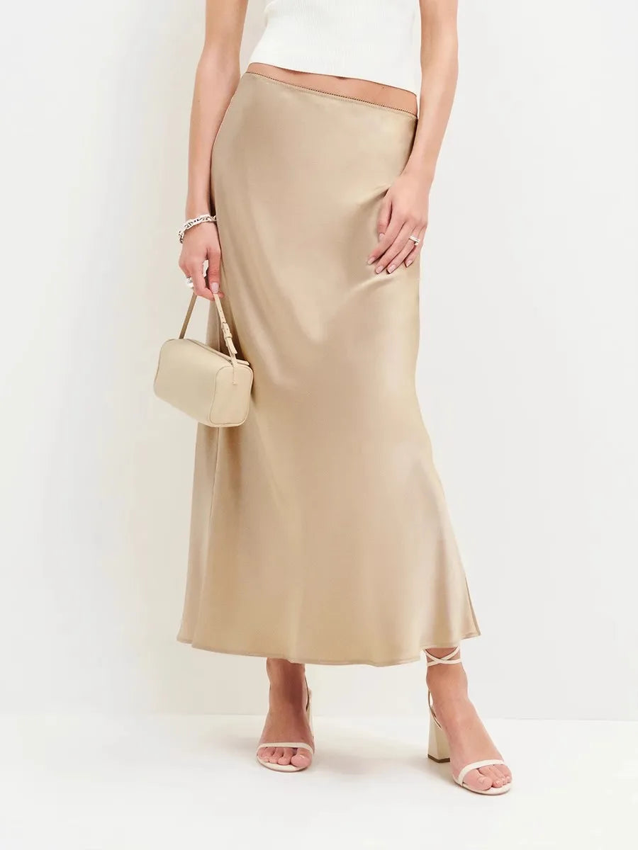 Satin A-Line Midi Skirt with Silky Sheen