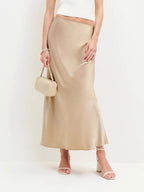 Satin A-Line Midi Skirt with Silky Sheen