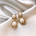 Gold-Tone Frame Pearl Drop Earrings