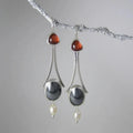 Silver-Tone Tri-Stone Pearl Drop Earrings
