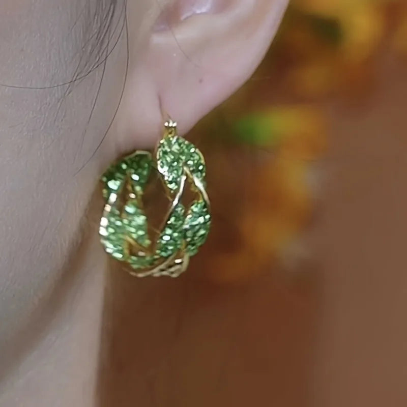 Twisted Green Zirconia Hoop Earrings
