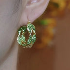 Twisted Green Zirconia Hoop Earrings