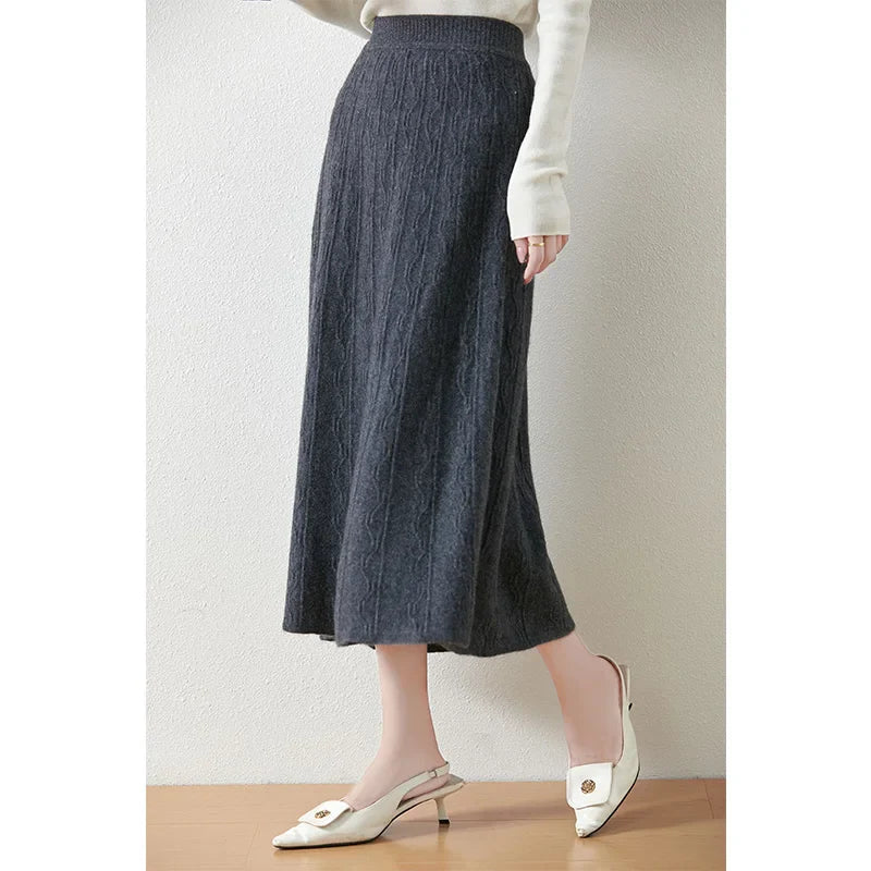 Textured Cable-Knit A-Line Maxi Skirt