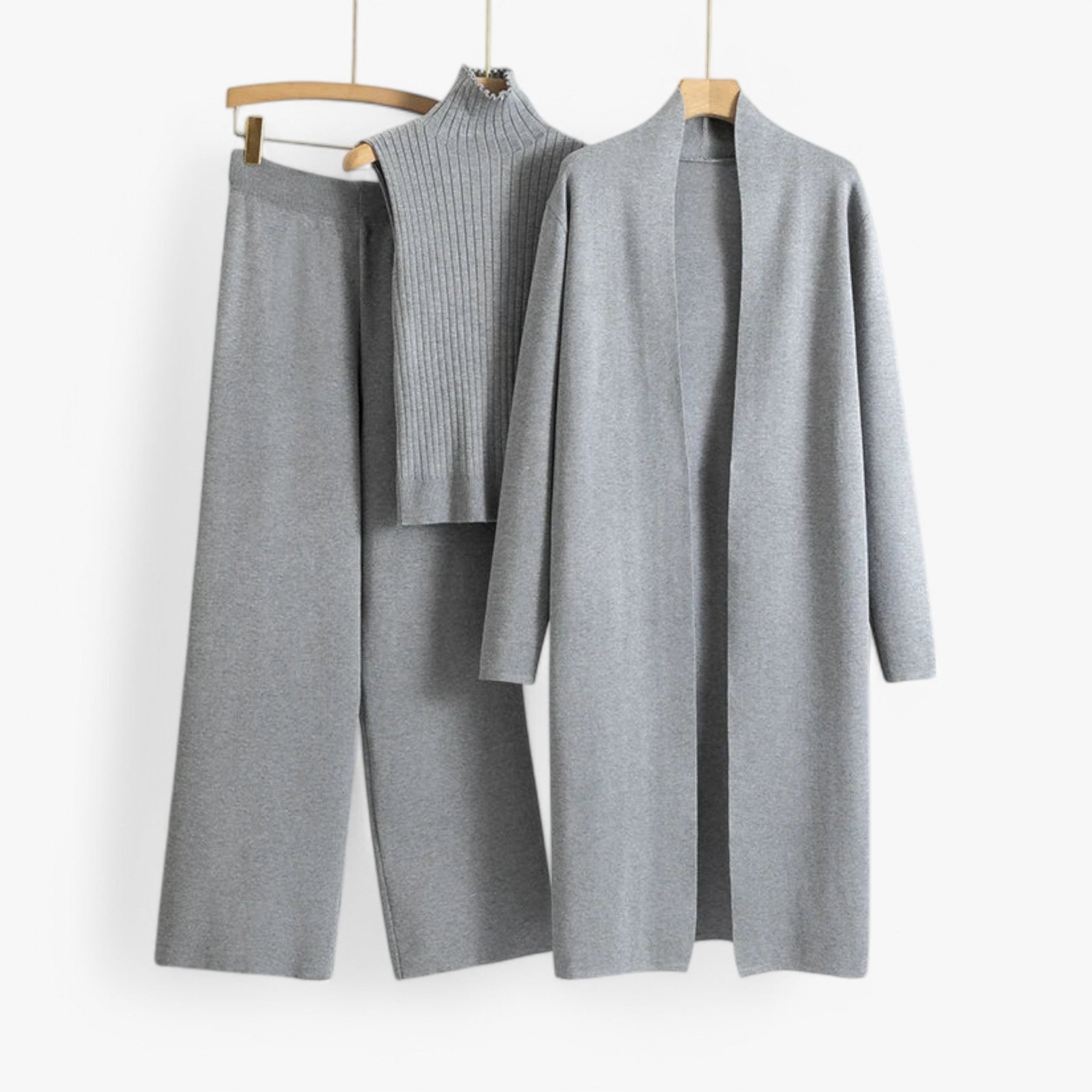 Three-Piece Knit Set with Top, Cardigan and Matching Trousers