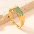Sleek Rectangular Gemstone-Look Gold-Tone Ring
