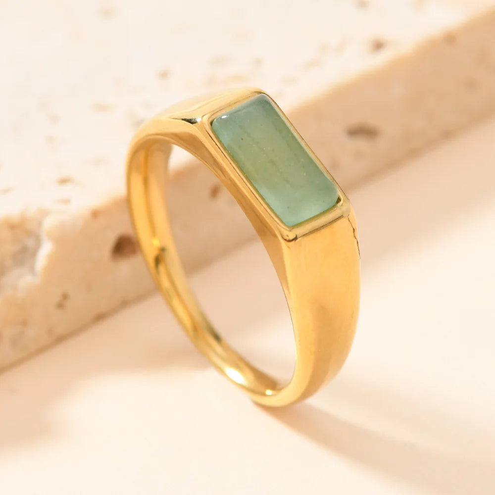 Sleek Rectangular Gemstone-Look Gold-Tone Ring