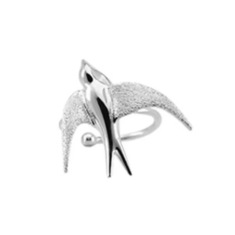 Silver-Tone Swallow Bird Clip-On Earrings