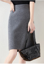 Ribbed Knit Midi Skirt with Side Slit