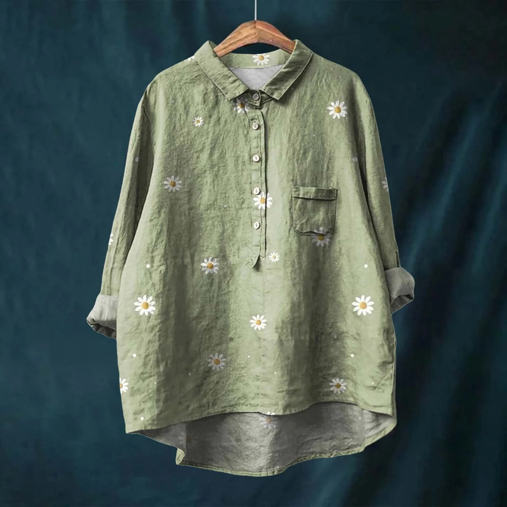 Floral Print Button-Down Blouse with High-Low Hem