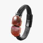 Armband van natuursteen en leer met kralendetail